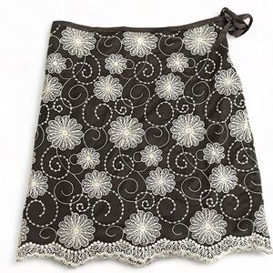 MAX‎ EDITION Skirt Brown Cream Floral Embroidery Large L vintage VTG Y2K Woman’s